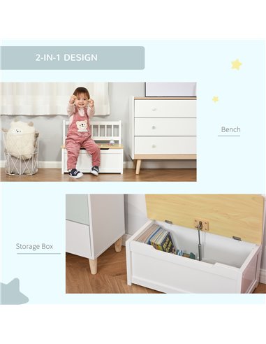 HOMCOM 2-IN-1 Wooden Toy Box Seat Bench Storage Chest Cabinet Organizer with Safety Pneumatic Rod 60 x 30 x 50cm White 311-034