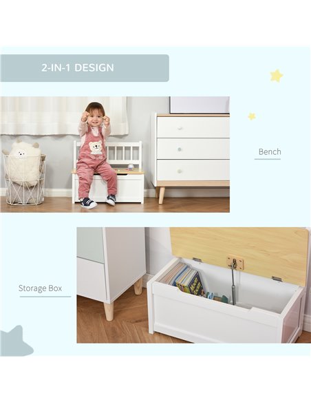 HOMCOM 2-IN-1 Wooden Toy Box Seat Bench Storage Chest Cabinet Organizer with Safety Pneumatic Rod 60 x 30 x 50cm White 311-034 - pic 34676 | FastDaddyshop