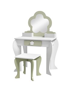 ZONEKIZ Kids Vanity Table with Mirror and Stool, Drawer, Storage Boxes, Beauty Flower Design, for 3-6 Years Old, White 316-010V8
