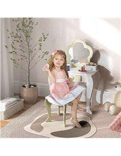 ZONEKIZ Kids Vanity Table with Mirror and Stool, Drawer, Storage Boxes, Beauty Flower Design, for 3-6 Years Old, White 316-010V8 2