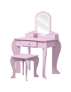 ZONEKIZ Kids Vanity Table with Mirror and Stool, Cloud Design, Drawer, Storage Boxes, for 3-6 Years Old - Pink 316-011V80PK
