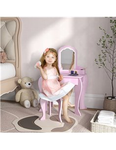 ZONEKIZ Kids Vanity Table with Mirror and Stool, Cloud Design, Drawer, Storage Boxes, for 3-6 Years Old - Pink 316-011V80PK 2