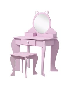 ZONEKIZ Kids Vanity Table with Mirror and Stool, Cat Design, Drawer, Storage Boxes, for 3-6 Years Old - Pink 316-013V80PK