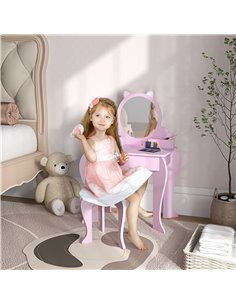 ZONEKIZ Kids Vanity Table with Mirror and Stool, Cat Design, Drawer, Storage Boxes, for 3-6 Years Old - Pink 316-013V80PK 2