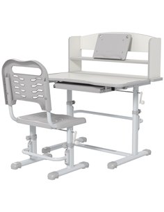 ZONEKIZ Height Adjustable Kids Study Table and Chair Set, with Drawer, Storage Shelf, 80 x 54.5 x 104 cm, Grey 312-106V80GY