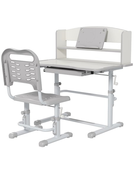 ZONEKIZ Height Adjustable Kids Study Table and Chair Set, with Drawer, Storage Shelf, 80 x 54.5 x 104 cm, Grey 312-106V80GY - pic 34761 | FastDaddyshop