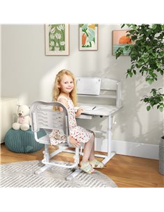 ZONEKIZ Height Adjustable Kids Study Table and Chair Set, with Drawer, Storage Shelf, 80 x 54.5 x 104 cm, Grey 312-106V80GY 2
