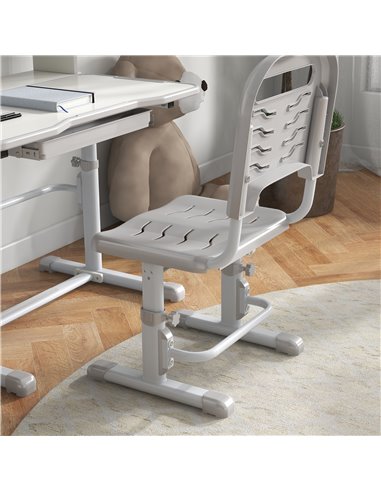 ZONEKIZ Height Adjustable Kids Study Table and Chair Set, with Drawer, Storage Shelf, 80 x 54.5 x 104 cm, Grey 312-106V80GY