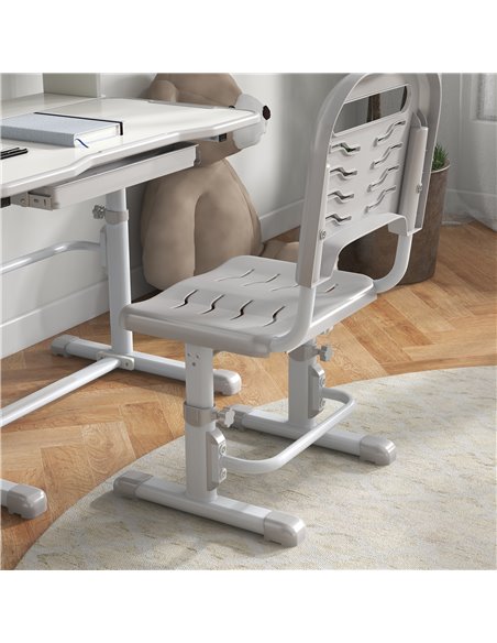 ZONEKIZ Height Adjustable Kids Study Table and Chair Set, with Drawer, Storage Shelf, 80 x 54.5 x 104 cm, Grey 312-106V80GY - pic 34768 | FastDaddyshop