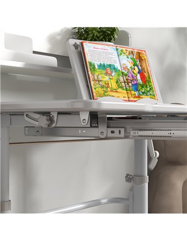 ZONEKIZ Height Adjustable Kids Study Table and Chair Set, with Drawer, Storage Shelf, 80 x 54.5 x 104 cm, Grey 312-106V80GY