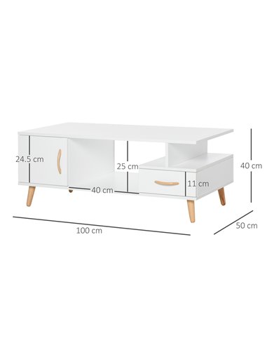 HOMCOM Modern Minimalism Coffee Table with Storage, White 833-950