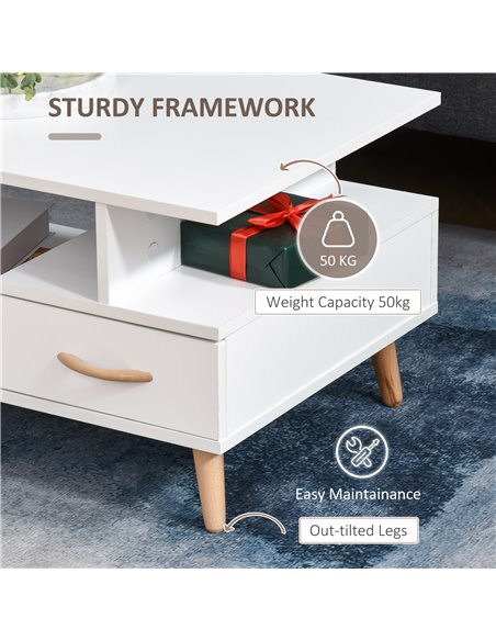 HOMCOM Modern Minimalism Coffee Table with Storage, Sofa Side Table with Shelf & Drawer for Living Room Reception Room, White 83 - pic 34773 | FastDaddyshop