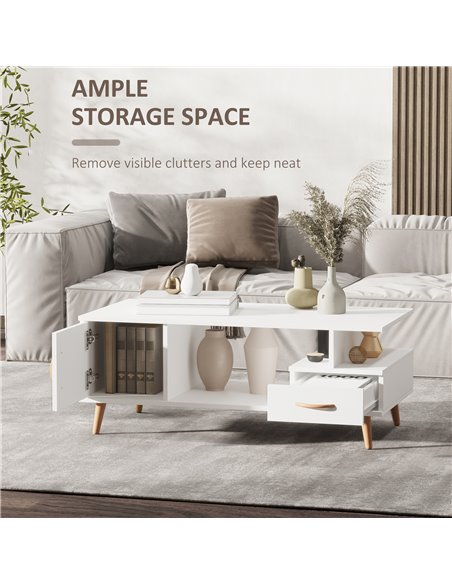 HOMCOM Modern Minimalism Coffee Table with Storage, Sofa Side Table with Shelf & Drawer for Living Room Reception Room, White 83 - pic 34774 | FastDaddyshop