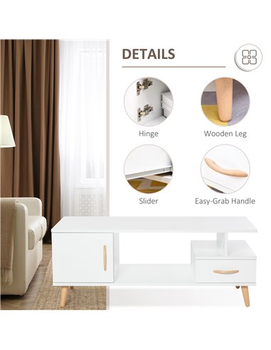 HOMCOM Modern Minimalism Coffee Table with Storage, Sofa Side Table with Shelf & Drawer for Living Room Reception Room, White 83