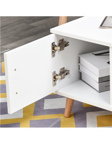 HOMCOM Modern Minimalism Coffee Table with Storage, Sofa Side Table with Shelf & Drawer for Living Room Reception Room, White 83