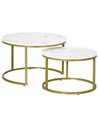 HOMCOM Coffee Table Set of 2, Round Nest of Tables, White and Gold Tone, 839-589V00WT