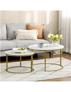 HOMCOM Coffee Table Set of 2, Round Nest of Tables, White and Gold Tone, 839-589V00WT 2