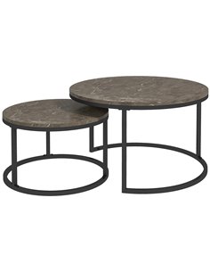 HOMCOM Industrial Nesting Coffee Table Set of 2, Round Coffee Tables, Faux Marbled Brown 833-873V80GY