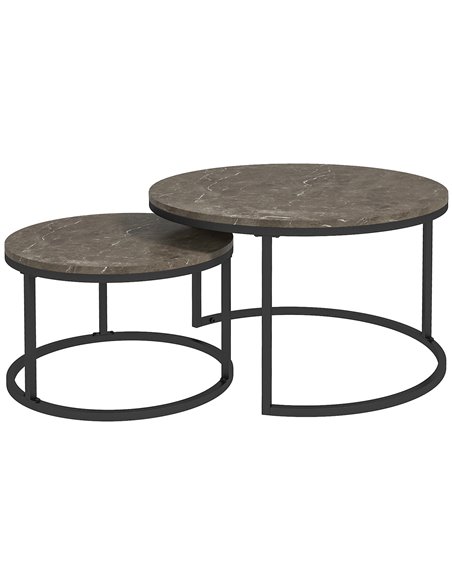 HOMCOM Industrial Nesting Coffee Table Set of 2, Round Coffee Tables, Faux Marbled Brown 833-873V80GY - pic 34815 | FastDaddyshop