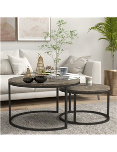 HOMCOM Industrial Nesting Coffee Table Set of 2, Round Coffee Tables, Faux Marbled Brown 833-873V80GY 2