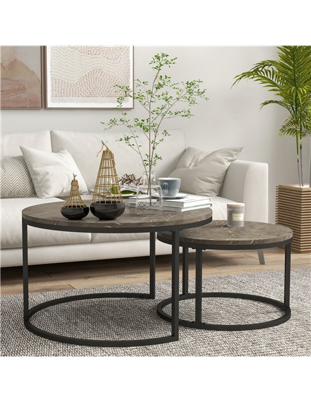 HOMCOM Industrial Nesting Coffee Table Set of 2, Round Coffee Tables, Faux Marbled Brown 833-873V80GY - pic 34816 | FastDaddyshop