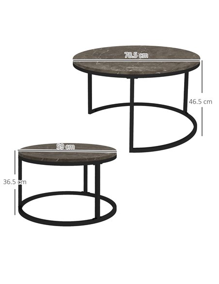 HOMCOM Industrial Nesting Coffee Table Set of 2, Round Coffee Tables, Faux Marbled Brown 833-873V80GY - pic 34817 | FastDaddyshop