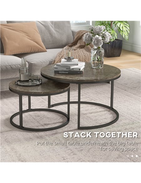 HOMCOM Industrial Nesting Coffee Table Set of 2, Round Coffee Tables, Faux Marbled Brown 833-873V80GY - pic 34818 | FastDaddyshop