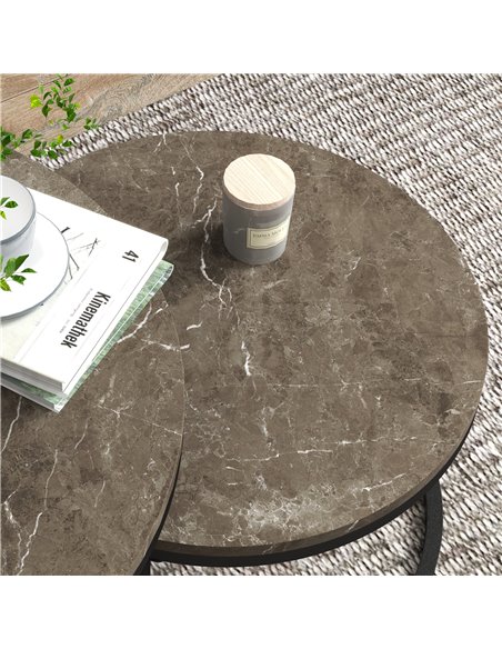 HOMCOM Industrial Nesting Coffee Table Set of 2, Round Coffee Tables, Living Room Table with Faux Marbled Top and Steel Frame 83 - pic 34821 | FastDaddyshop