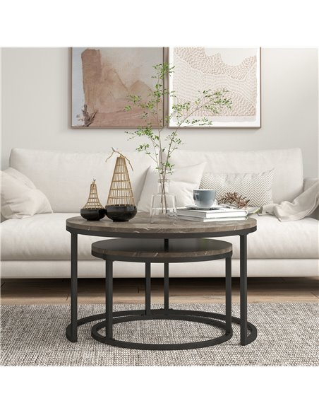 HOMCOM Industrial Nesting Coffee Table Set of 2, Round Coffee Tables, Living Room Table with Faux Marbled Top and Steel Frame 83 - pic 34822 | FastDaddyshop