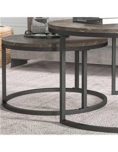 HOMCOM Industrial Nesting Coffee Table Set of 2, Round Coffee Tables, Living Room Table with Faux Marbled Top and Steel Frame 83