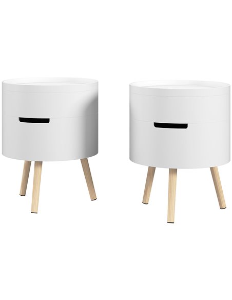 HOMCOM 3-Tier Coffee Table, Round End Table, Set of 2, Natural and White 833-P051 - pic 34824 | FastDaddyshop