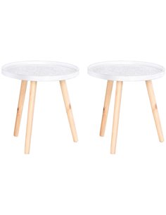 HOMCOM Coffee Table, Carved Floral Round Table, Set of 2, White 833-P052