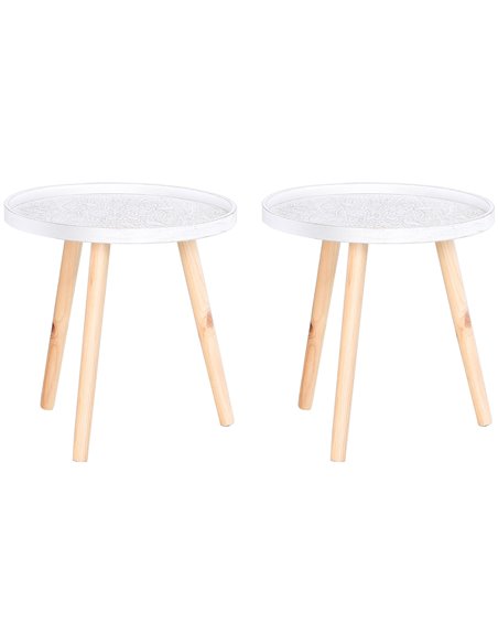 HOMCOM Coffee Table, Carved Floral Round Table, Set of 2, White 833-P052 - pic 34833 | FastDaddyshop