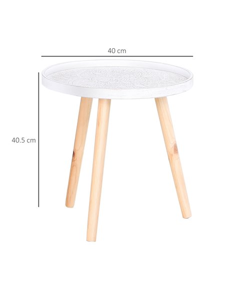 HOMCOM Coffee Table, Carved Floral Round Table, Set of 2, White 833-P052 - pic 34835 | FastDaddyshop