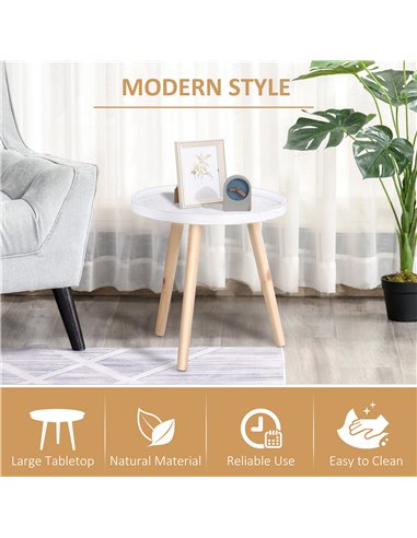 HOMCOM Coffee Table, Carved Floral Round Table with Tray-style Top and Wood Legs, Modern Side Table for Living Room, Set of 2, W