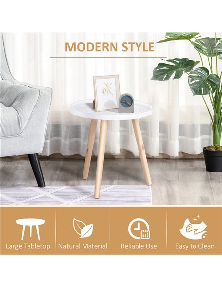 HOMCOM Coffee Table, Carved Floral Round Table with Tray-style Top and Wood Legs, Modern Side Table for Living Room, Set of 2, W - pic 34836 | FastDaddyshop