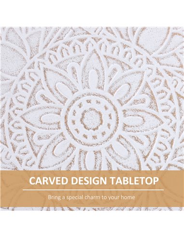HOMCOM Coffee Table, Carved Floral Round Table with Tray-style Top and Wood Legs, Modern Side Table for Living Room, Set of 2, W