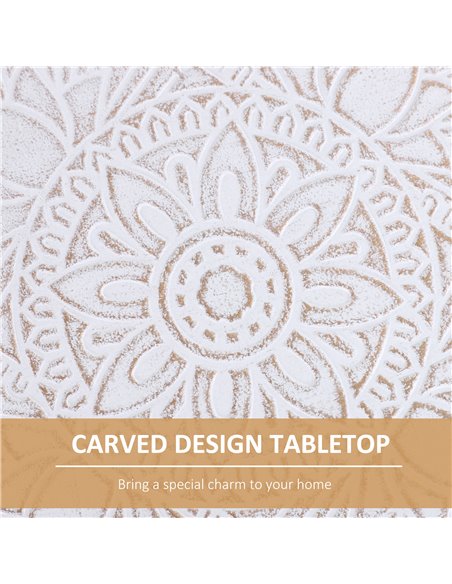 HOMCOM Coffee Table, Carved Floral Round Table with Tray-style Top and Wood Legs, Modern Side Table for Living Room, Set of 2, W - pic 34837 | FastDaddyshop