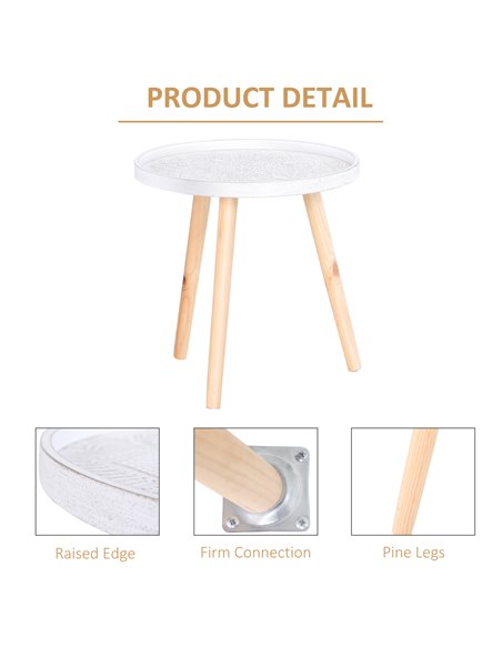 HOMCOM Coffee Table, Carved Floral Round Table with Tray-style Top and Wood Legs, Modern Side Table for Living Room, Set of 2, W - pic 34838 | FastDaddyshop