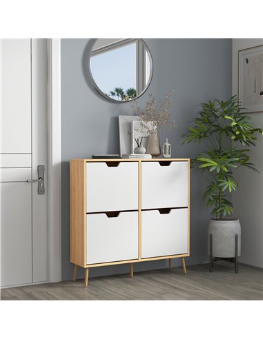 HOMCOM Shoe Storage Cabinet, 4 Flip Drawers, Shoe Organizer for 16 Pairs of Shoes, Natural 837-394V80ND