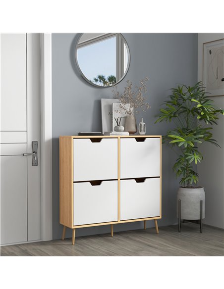 HOMCOM Shoe Storage Cabinet, 4 Flip Drawers, Shoe Organizer for 16 Pairs of Shoes, Natural 837-394V80ND - pic 34861 | FastDaddyshop