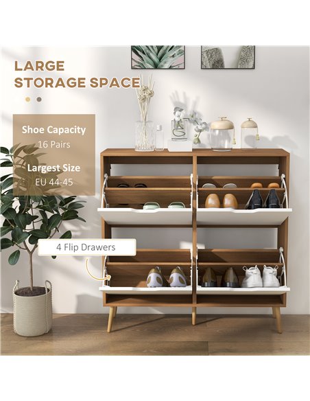 HOMCOM Shoe Storage Cabinet, 4 Flip Drawers, Shoe Organizer for 16 Pairs of Shoes, Natural 837-394V80ND - pic 34863 | FastDaddyshop