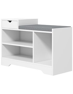 HOMCOM Shoe Storage with Seat, Upholstered Entryway Bench, Shoe Bench with Drawer and 3 Open Shelves for Hallway 837-439V70WT