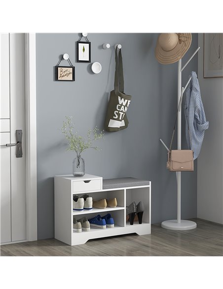 HOMCOM Shoe Storage with Seat, Upholstered Entryway Bench, Shoe Bench with Drawer and 3 Open Shelves for Hallway 837-439V70WT - pic 34870 | FastDaddyshop