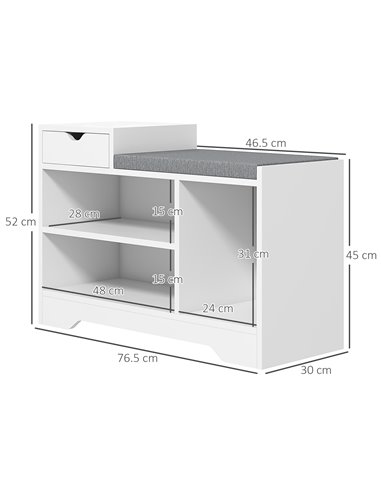HOMCOM Shoe Storage with Seat, Upholstered Entryway Bench, Shoe Bench with Drawer and 3 Open Shelves for Hallway 837-439V70WT