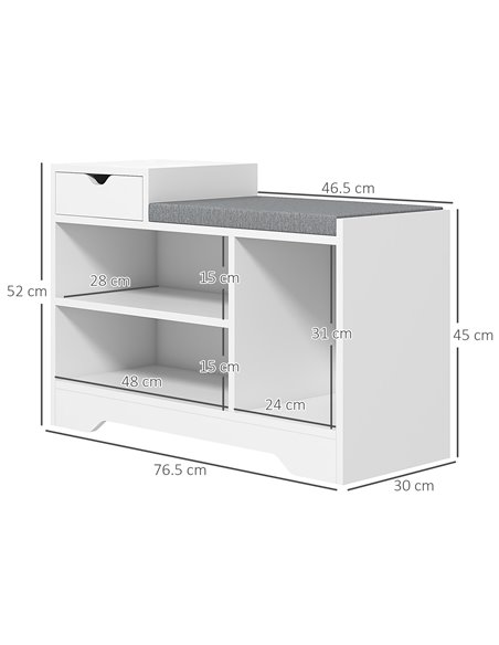 HOMCOM Shoe Storage with Seat, Upholstered Entryway Bench, Shoe Bench with Drawer and 3 Open Shelves for Hallway 837-439V70WT - pic 34871 | FastDaddyshop