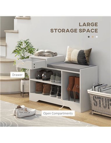 HOMCOM Shoe Storage with Seat, Upholstered Entryway Bench, Shoe Bench with Drawer and 3 Open Shelves for Hallway 837-439V70WT