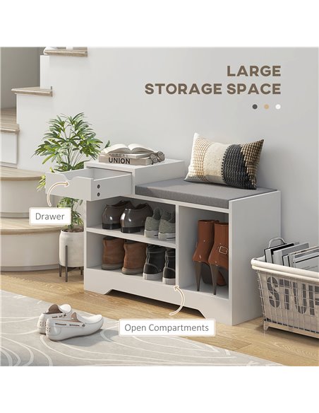 HOMCOM Shoe Storage with Seat, Upholstered Entryway Bench, Shoe Bench with Drawer and 3 Open Shelves for Hallway 837-439V70WT - pic 34872 | FastDaddyshop