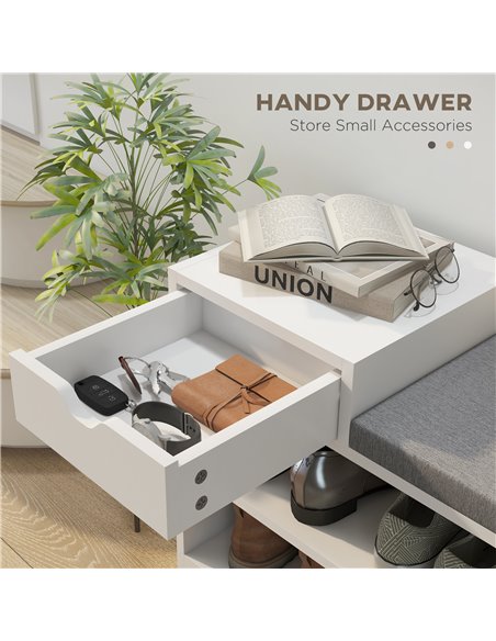 HOMCOM Shoe Storage with Seat, Upholstered Entryway Bench, Shoe Bench with Drawer and 3 Open Shelves for Hallway 837-439V70WT - pic 34873 | FastDaddyshop