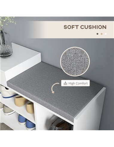 HOMCOM Shoe Storage with Seat, Upholstered Entryway Bench, Shoe Bench with Drawer and 3 Open Shelves for Hallway 837-439V70WT